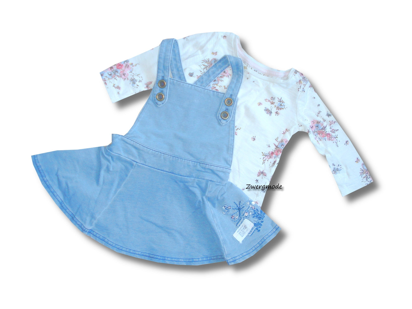 Next - Kombi Outfit Kleid Jeans + Shirt "Flowers" Gr. 62/68