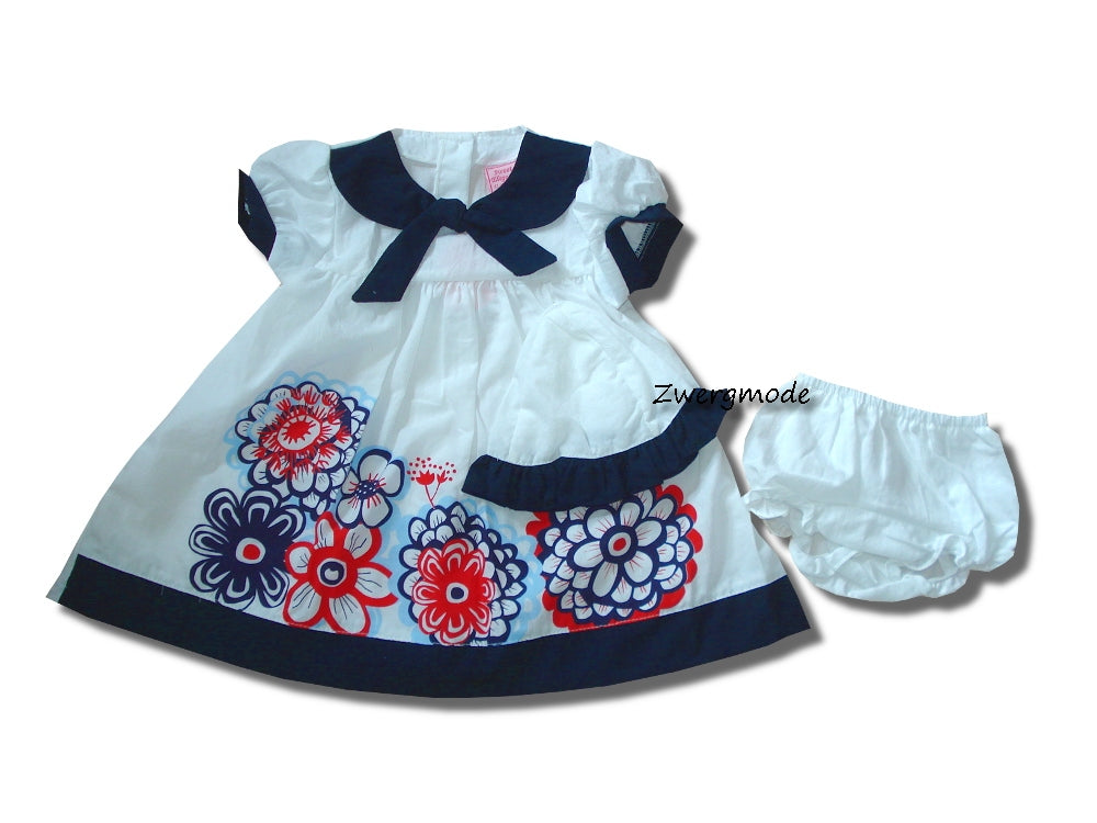 Sweet Elegance - Kleid Kombi mit Windelhose, Hut "Flowers" weiss-dunkelblau *NEU*