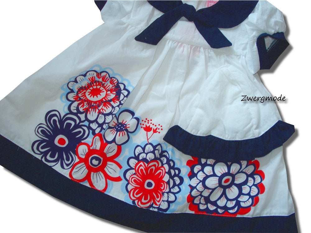 Sweet Elegance - Kleid Kombi mit Windelhose, Hut "Flowers" weiss-dunkelblau *NEU*