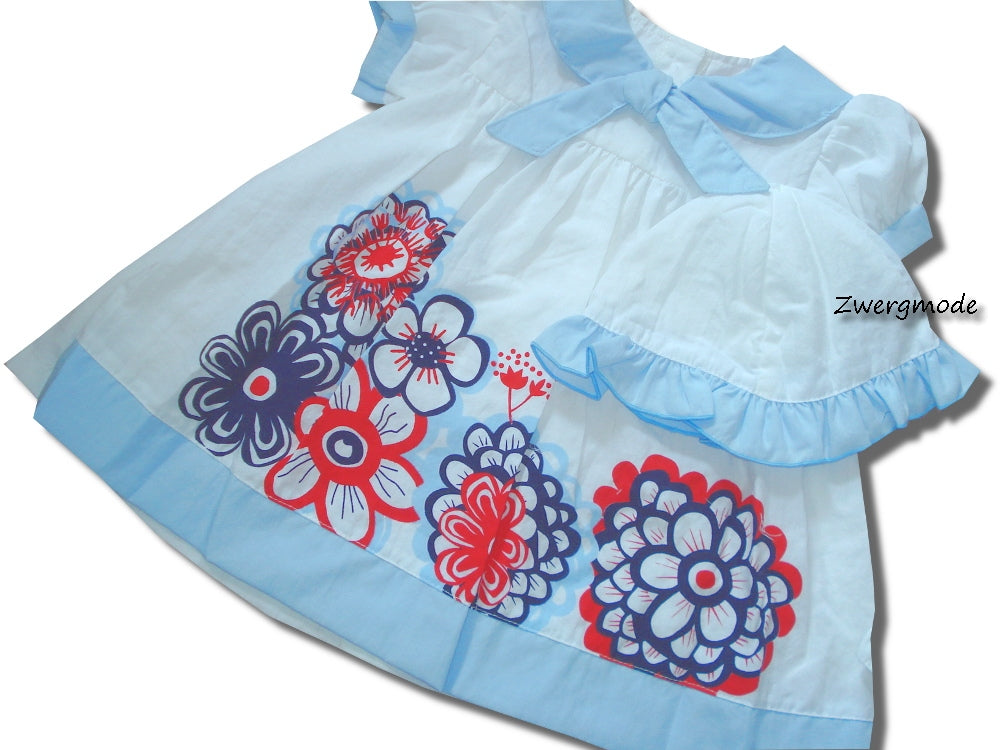 Sweet Elegance - Kleid Kombi Outfit mit Windelhose, Hut "Flowers" weiss-hellblau *NEU*