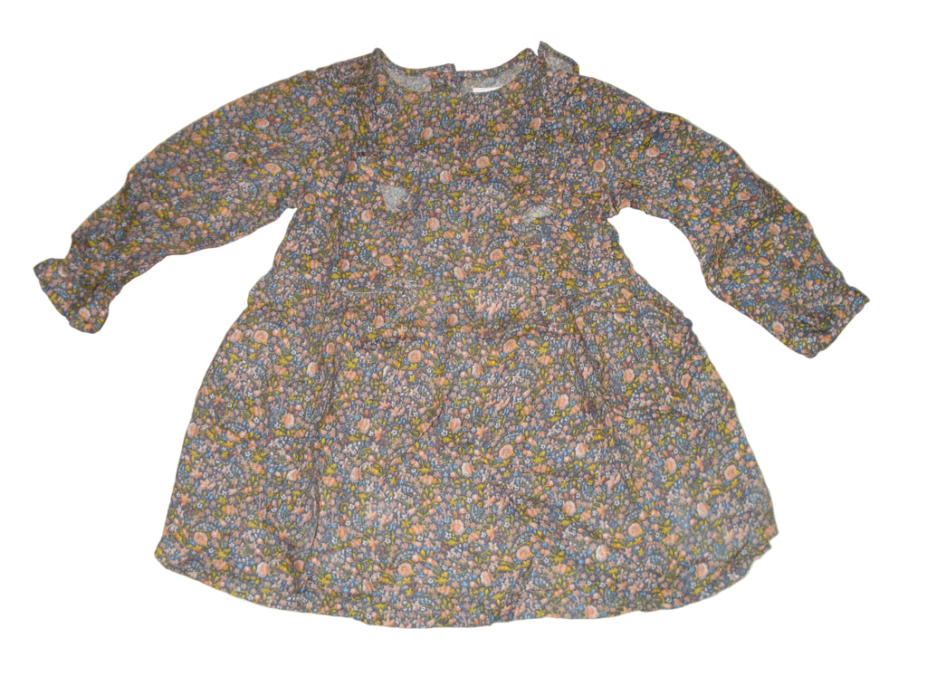Next - Kleid Langarmkleid Mädchenkleid braun Blumen Gr. 80