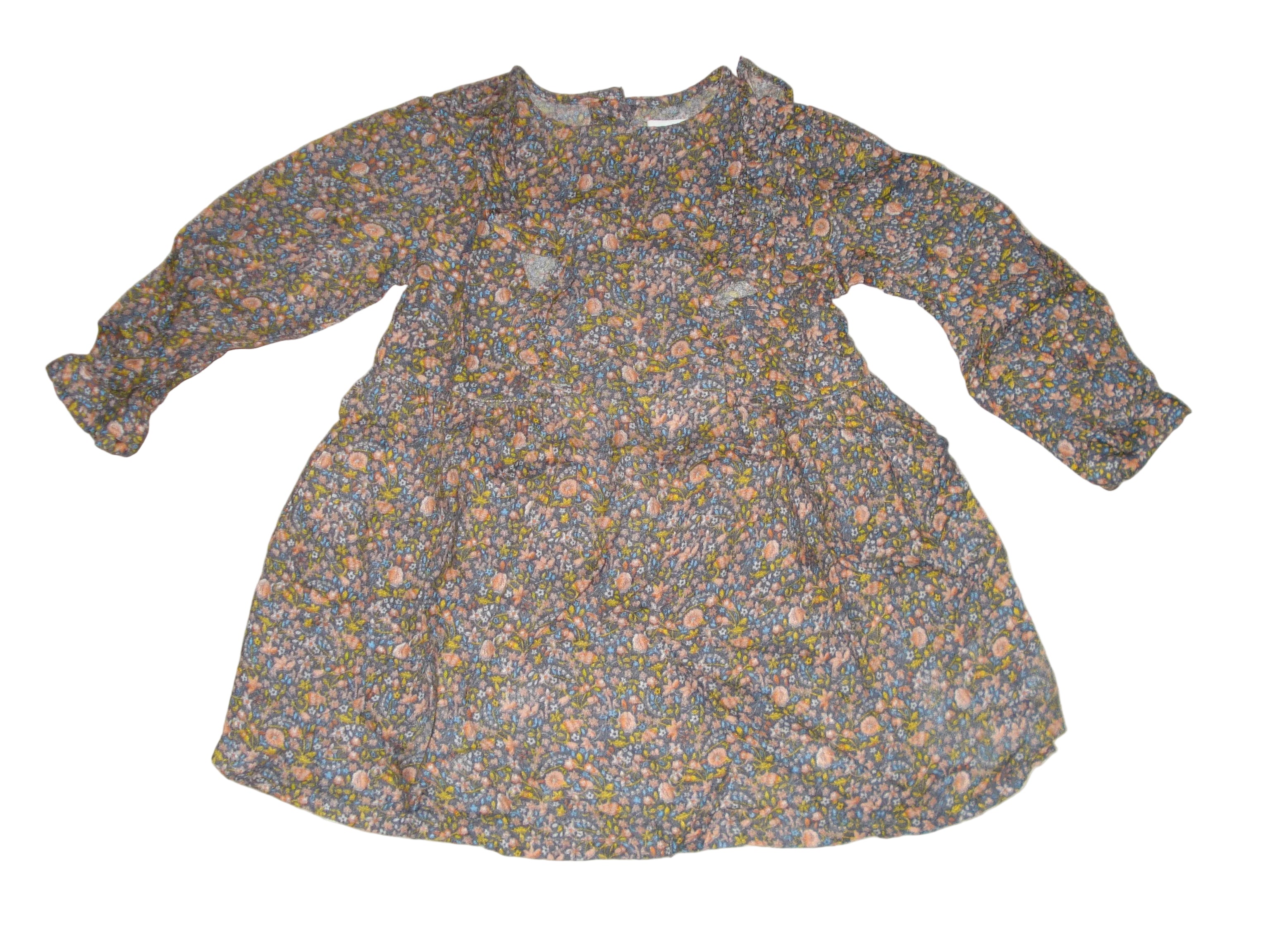 Next - Kleid Langarmkleid Mädchenkleid braun Blumen Gr. 80