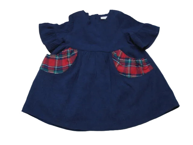 Next - Kleid Mädchen gesmokt Mädchenkleid blau rot Gr. 80
