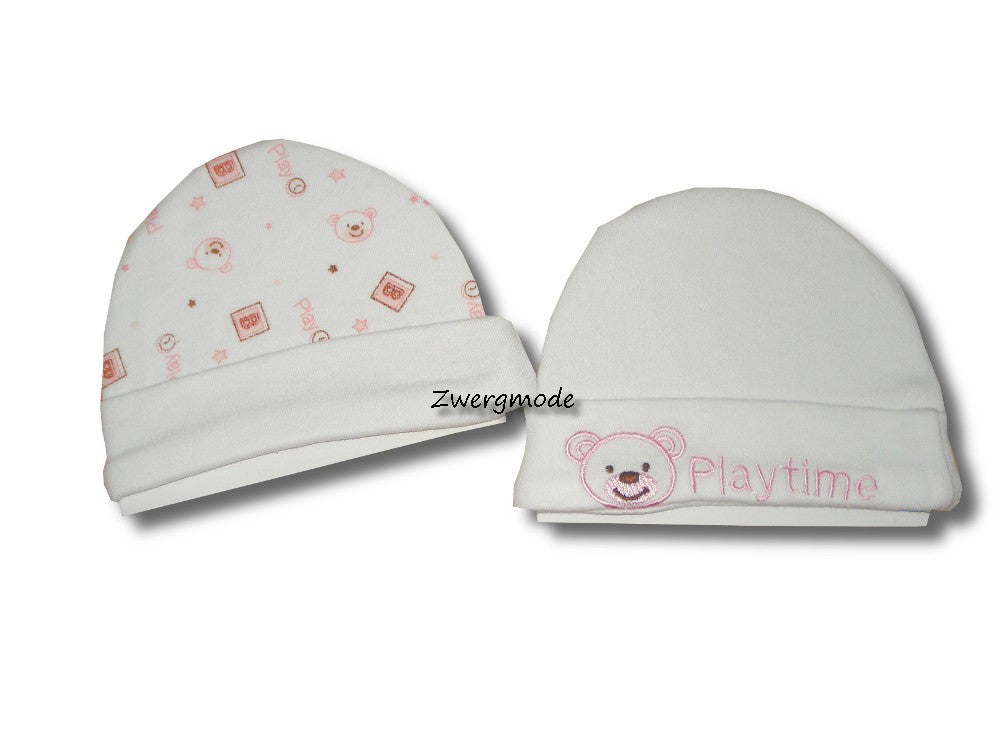 Tiny Me - 2 Mützen Hüte "Playtime" weiss-rosa *NEU*