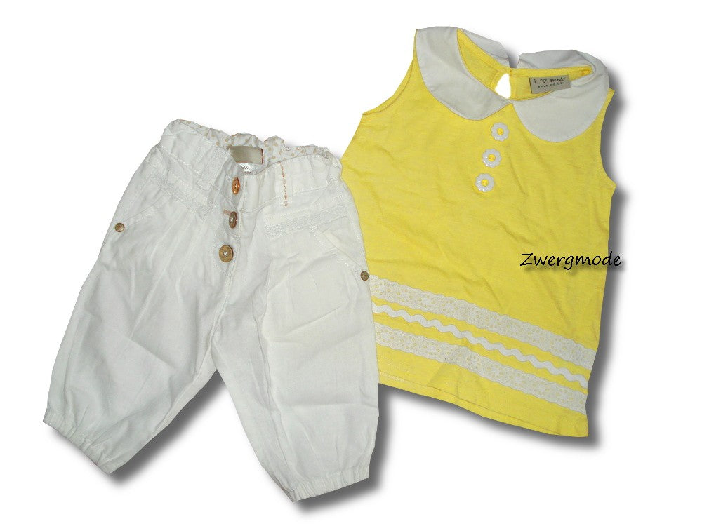 Next - Kombi Outfit Set Hose Leinen und Tunikashirt weiss gelb Gr. 80