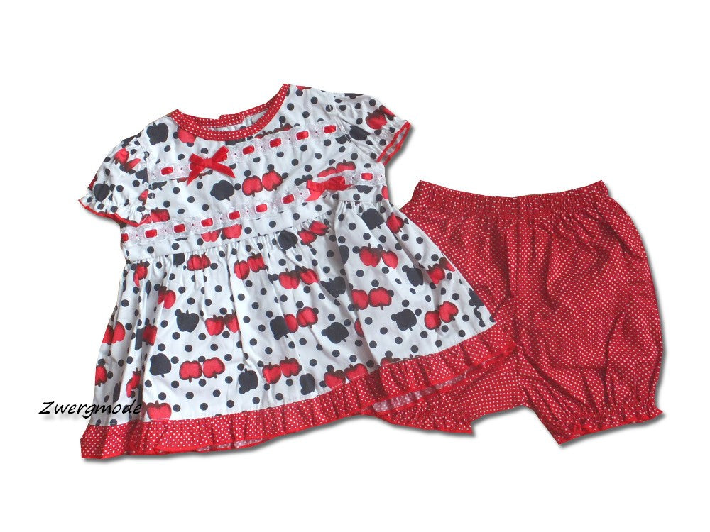 Cutey Pie - Kombi Outfit Set Mädchenkleid Kleid Hose rot weiss Äpfel Gr. 62-68 NEU