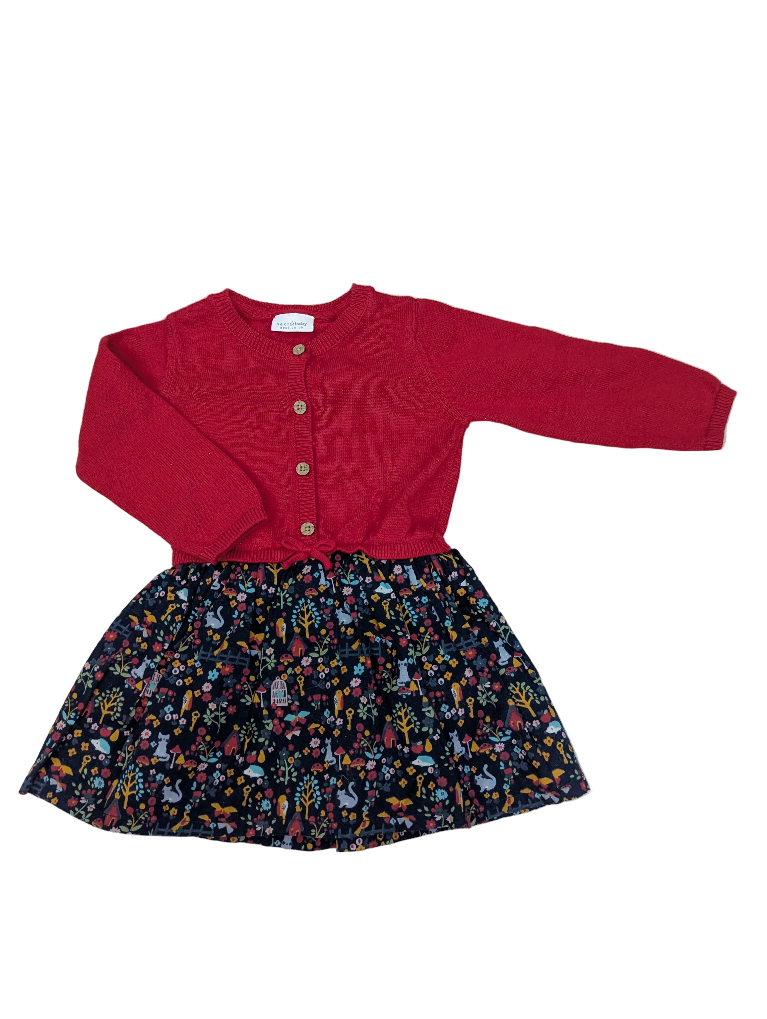 Next - Kleid Mädchenkleid Strickjacke Rock rot blau Gr. 74/80