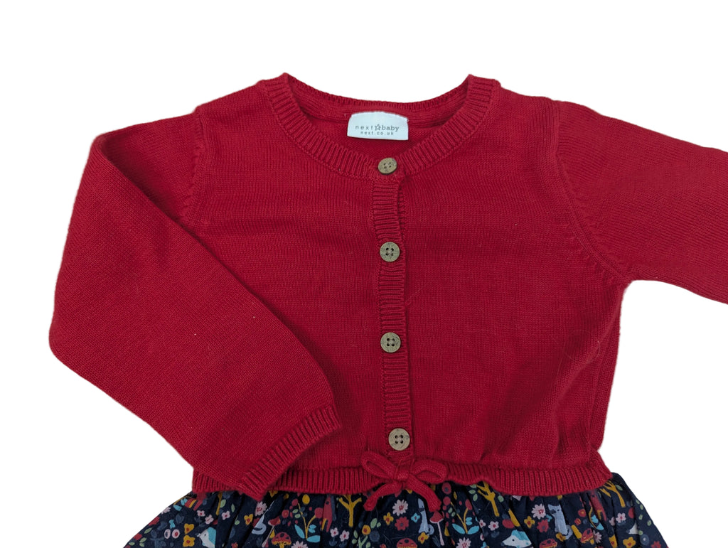 Next - Kleid Mädchenkleid Strickjacke Rock rot blau Gr. 74/80
