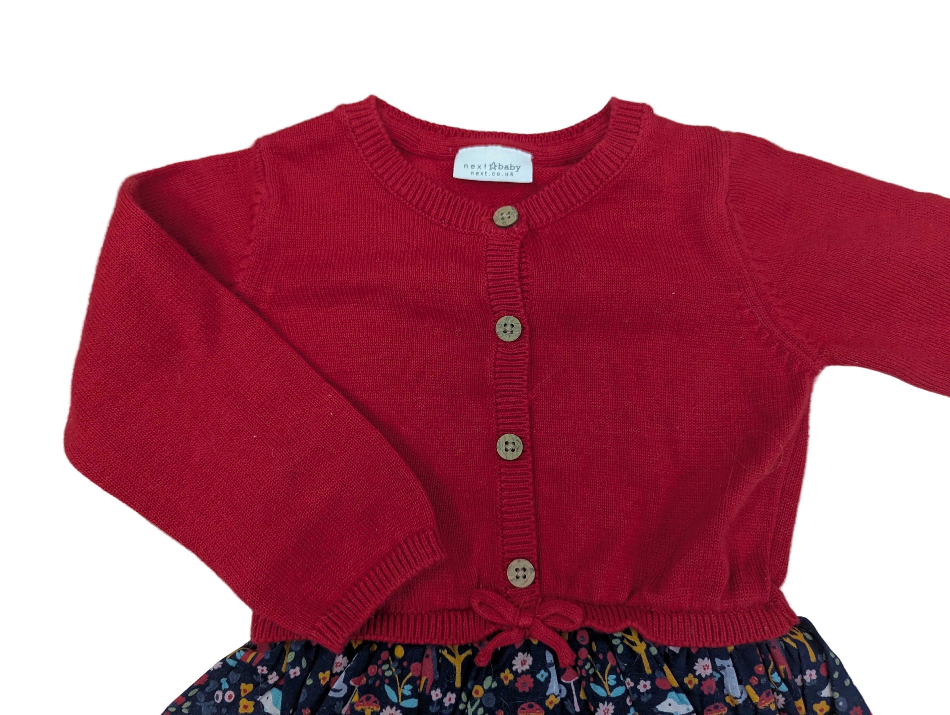 Next - Kleid Mädchenkleid Strickjacke Rock rot blau Gr. 74/80