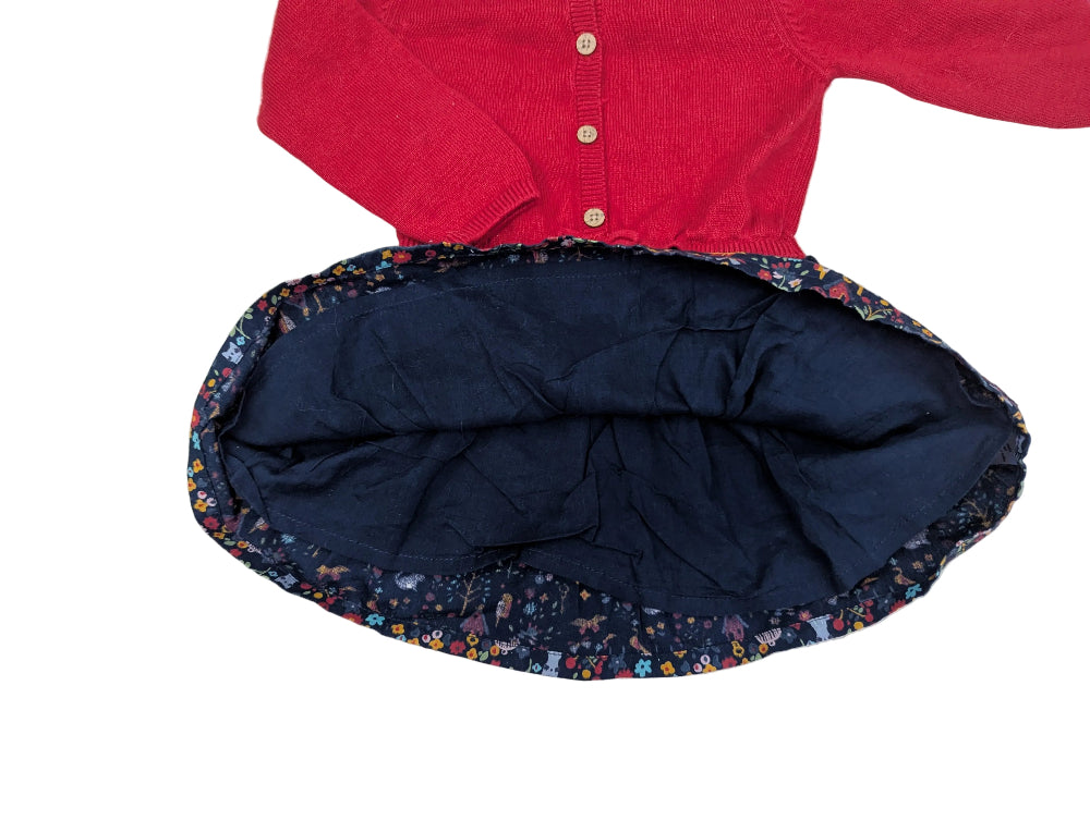 Next - Kleid Mädchenkleid Strickjacke Rock rot blau Gr. 74/80