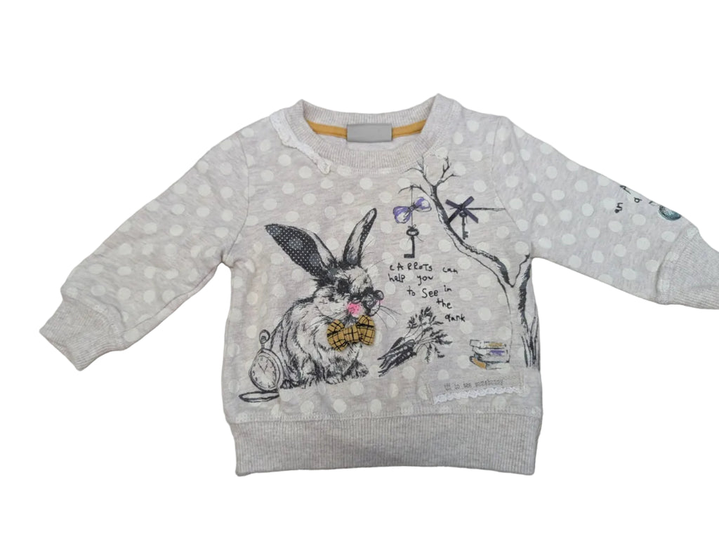 Next - Sweatshirt Shirt Langarm Mädchenshirt Hase beige Gr. 62-68