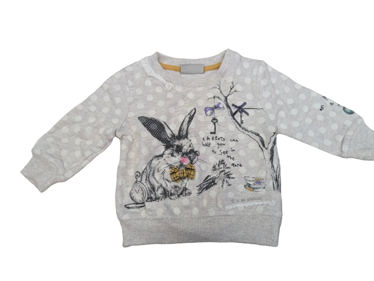 Next - Sweatshirt Shirt Langarm Mädchenshirt Hase beige Gr. 62-68