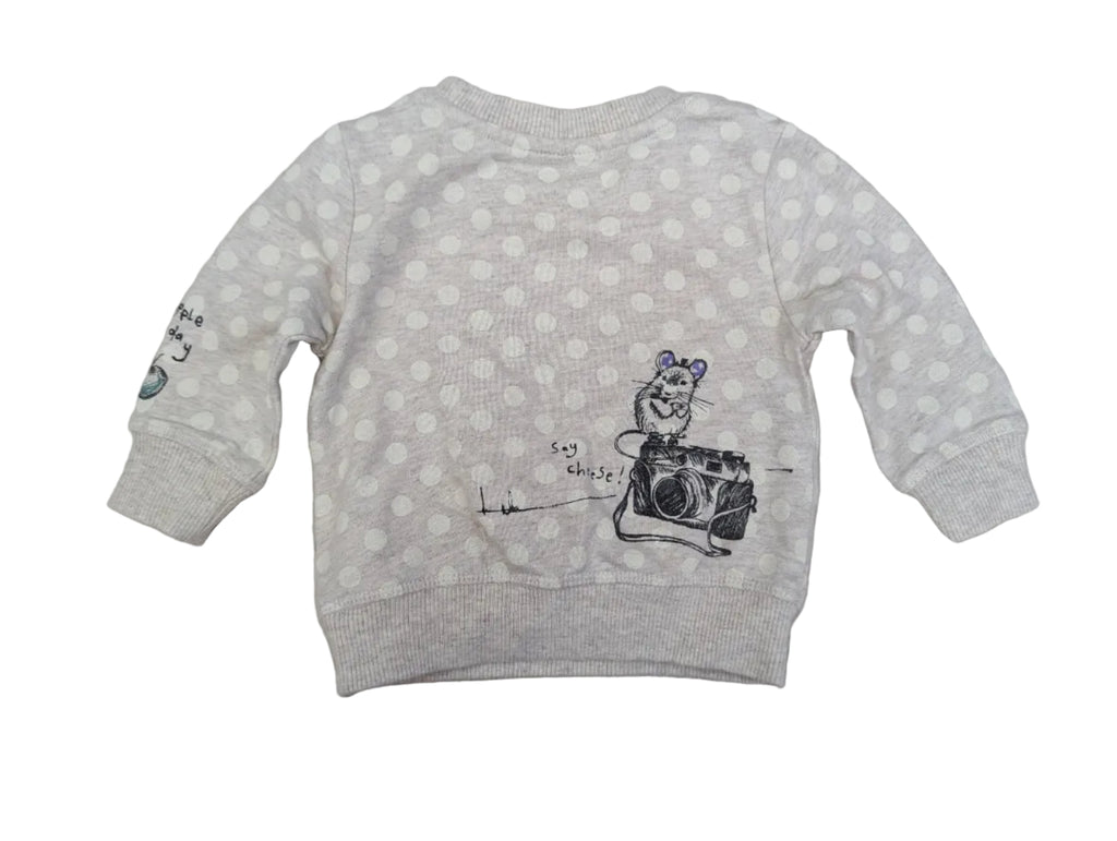 Next - Sweatshirt Shirt Langarm Mädchenshirt Hase beige Gr. 62-68