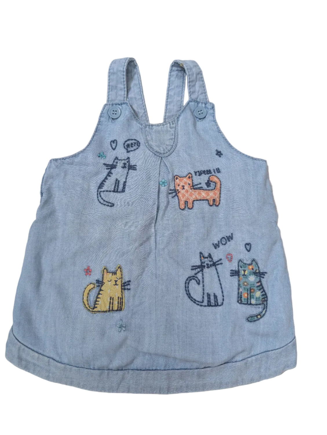 Next - Jeanskleid Kleid Latzkleid Mädchen secondhand blau Katzen Gr. 74