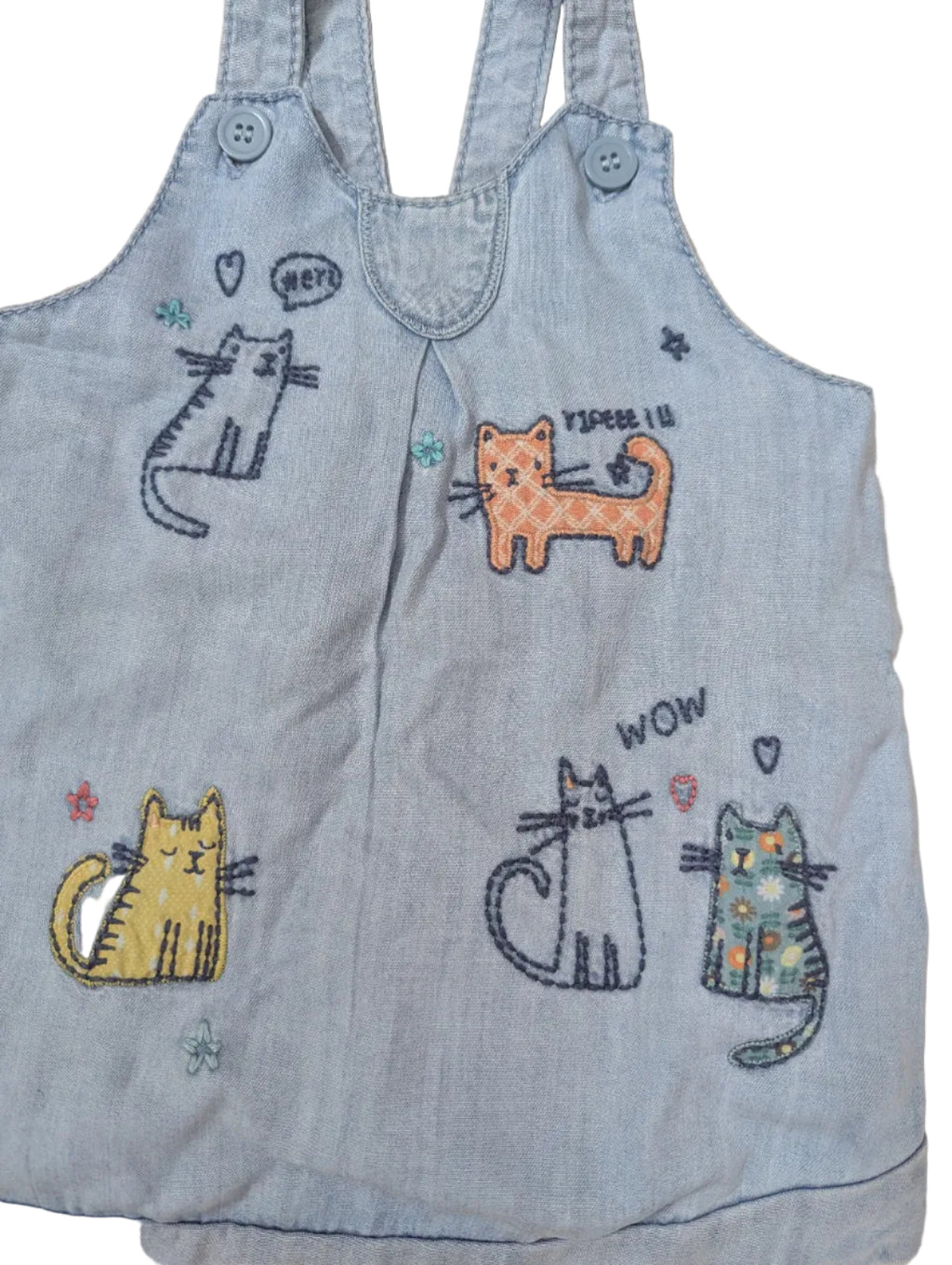 Next - Jeanskleid Kleid Latzkleid Mädchen secondhand blau Katzen Gr. 74