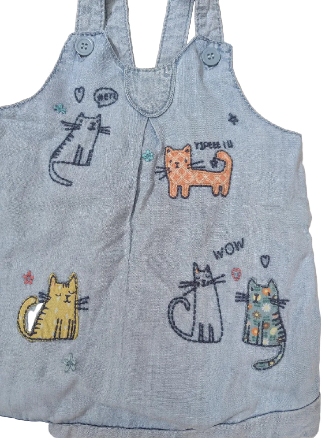 Next - Jeanskleid Kleid Latzkleid Mädchen secondhand blau Katzen Gr. 74