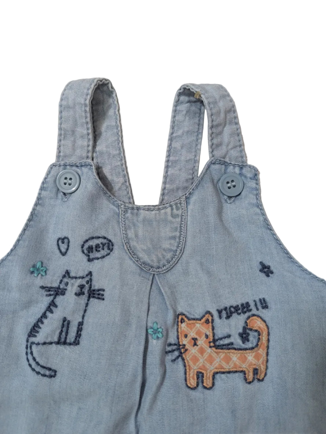 Next - Jeanskleid Kleid Latzkleid Mädchen secondhand blau Katzen Gr. 74
