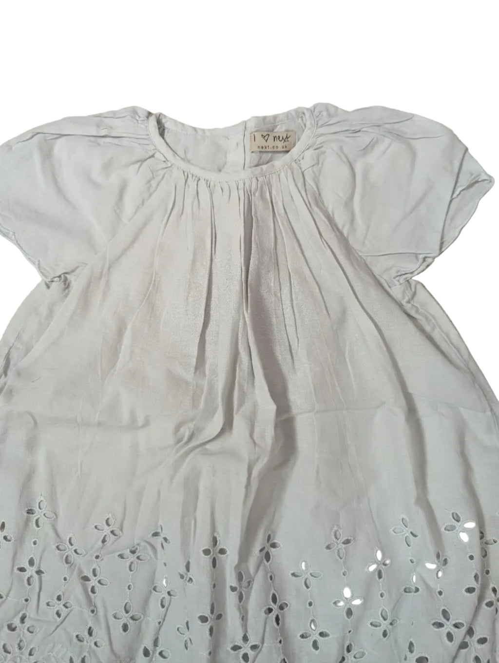 Next - Kleid Mädchenkleid Mädchen Lochstickerei grau secondhand Gr. 92