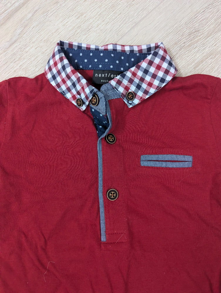 Next - T-Shirt Shirt Jungenshirt kurz rot kariert Gr. 62-68