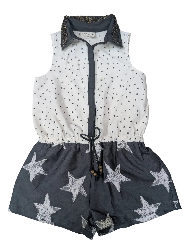 Next - Spieler Overall Strampler Jumpsuit Sterne Edel weiss grau Gr. 98