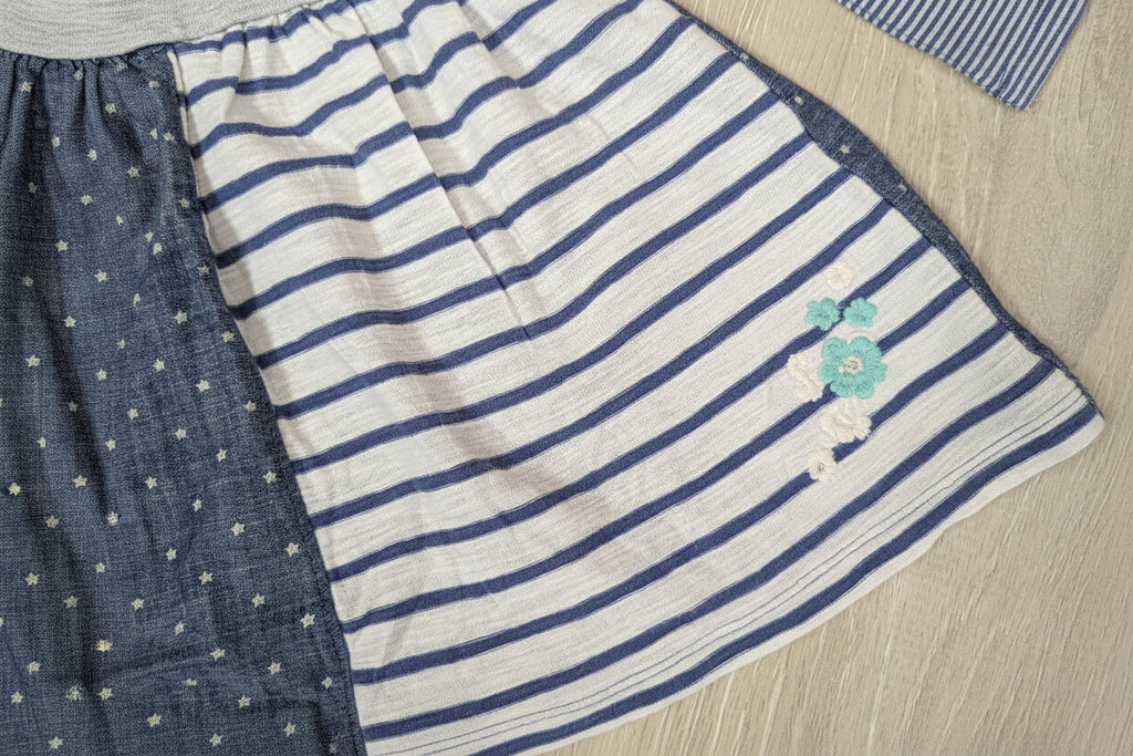 Next - Kleid Mädchen Mädchenkleid blau weiss Maus Langarm Gr. 80