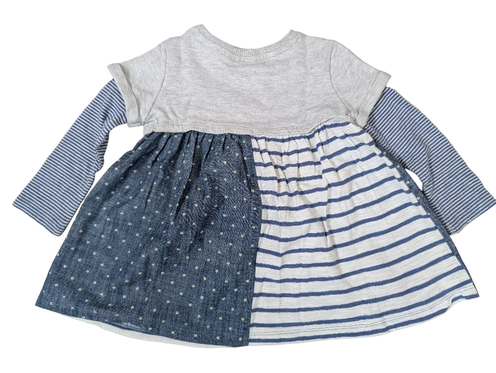 Next - Kleid Mädchen Mädchenkleid blau weiss Maus Langarm Gr. 80