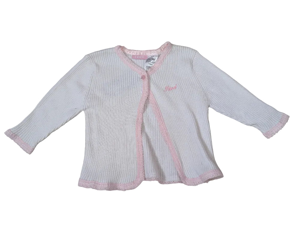 IZOD Baby-Strickjacke für Mädchen weiß mit Stickerei – Gr. 74, neu