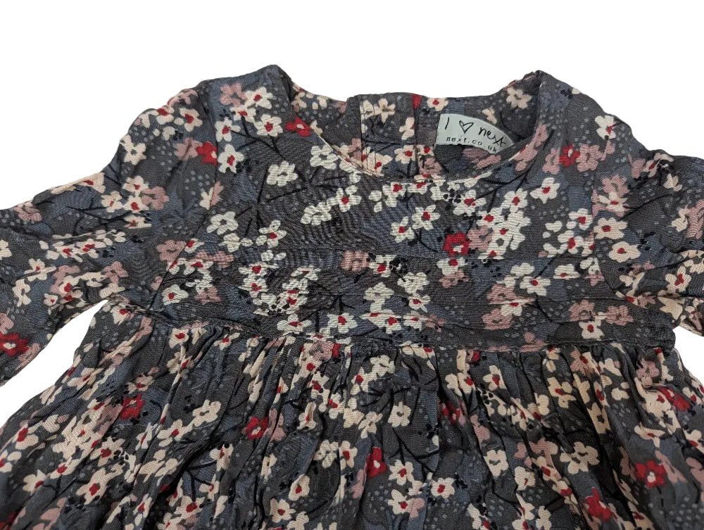 Next - Kleid Mädchenkleid langarm braun Blumen Mädchen Gr. 62-68