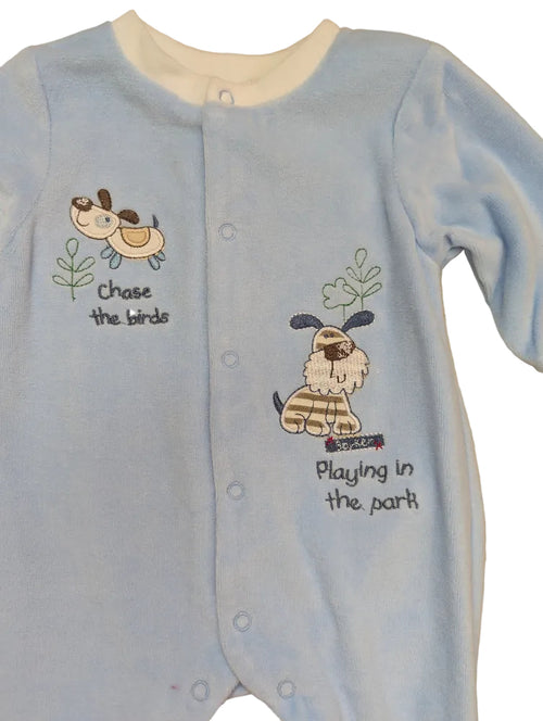 Just too Cute Baby-Nicki-Strampler blau mit Hunde-Motiv Gr. 62/68 NEU
