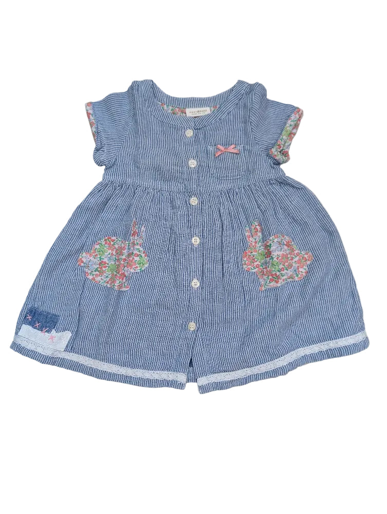 Next Mädchenkleid blau-weiß gestreift Hasen , Gr. 74