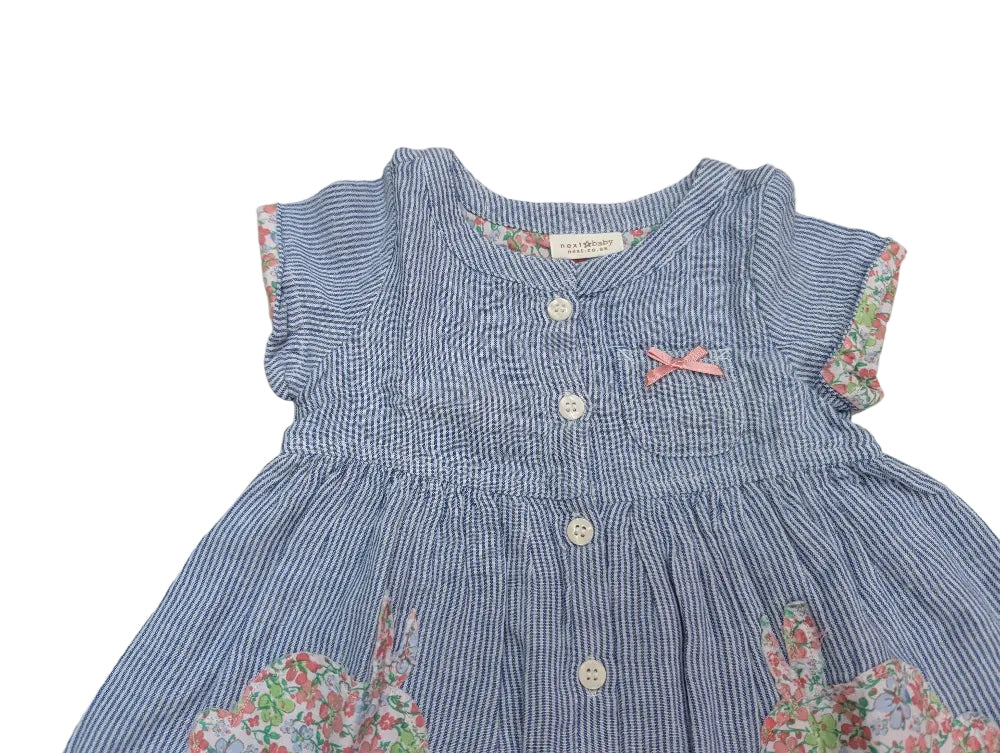 Next Mädchenkleid blau-weiß gestreift Hasen , Gr. 74
