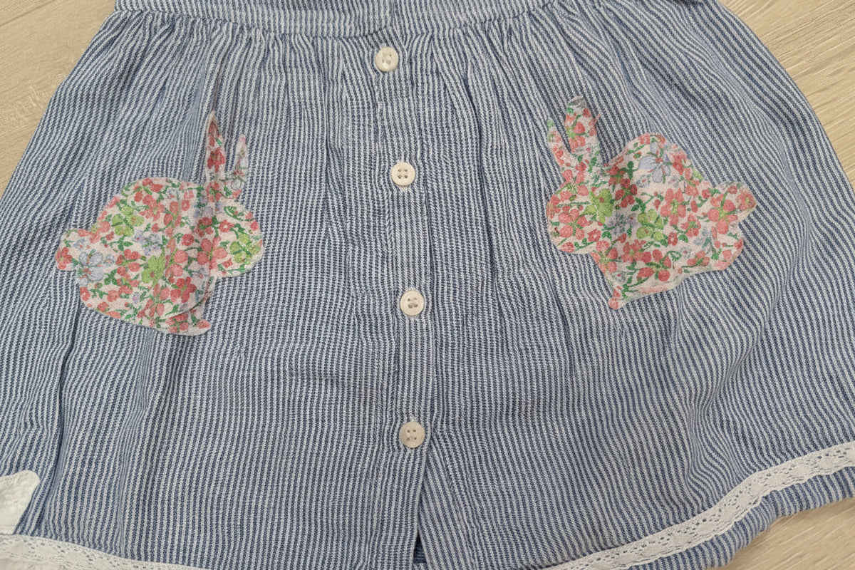 Next Mädchenkleid blau-weiß gestreift Hasen , Gr. 74