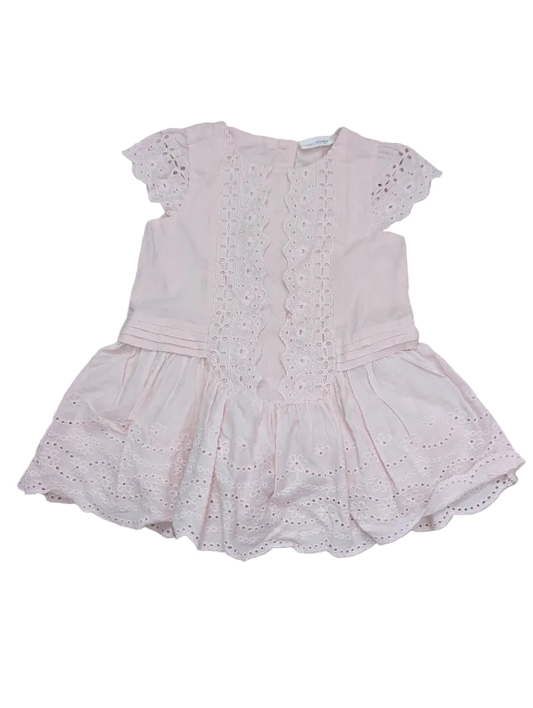 Next Mädchenkleid rosa mit Lochstickerei, Gr. 62–68