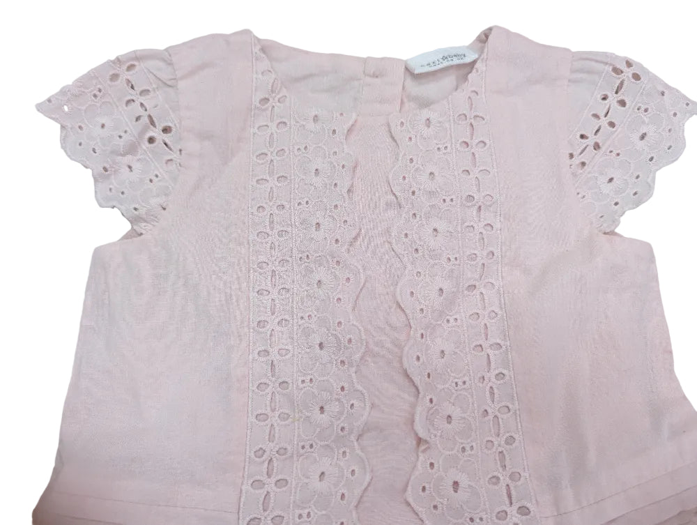 Next Mädchenkleid rosa mit Lochstickerei, Gr. 62–68