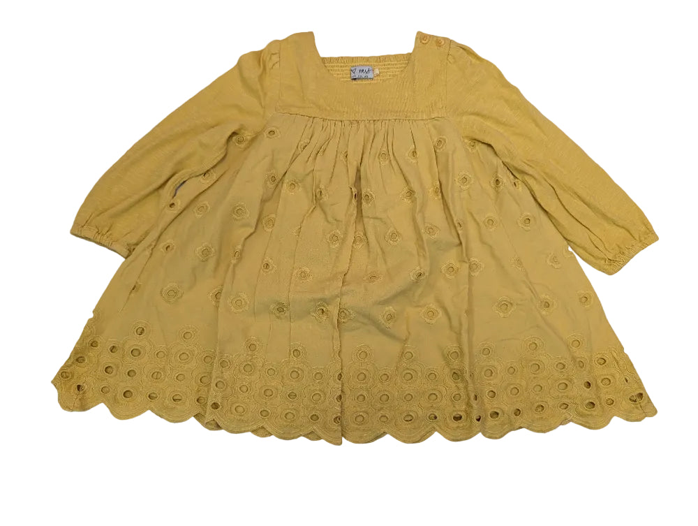 Next Mädchenkleid gelb mit Lochstickerei Gr. 86 – Secondhand