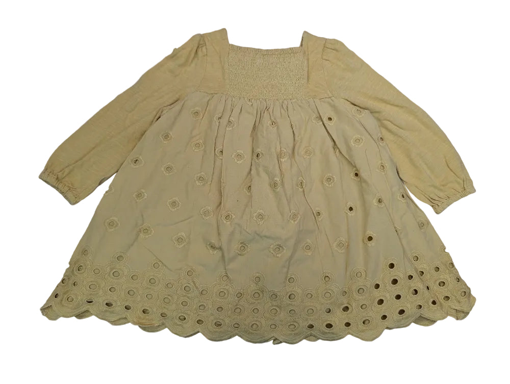 Next Mädchenkleid gelb mit Lochstickerei Gr. 86 – Secondhand
