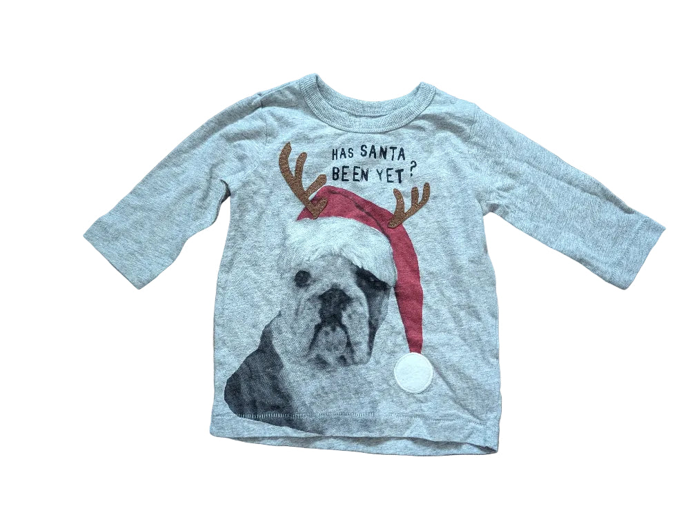 Next Baby-Langarmshirt grau mit Hund – Weihnachten, Gr. 74, neu