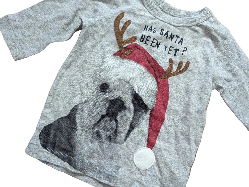 Next Baby-Langarmshirt grau mit Hund – Weihnachten, Gr. 74, neu