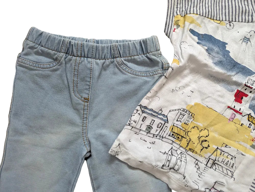 Next Baby-Outfit mit blauer Jeggings und T-Shirt – Gr. 80, Secondhand