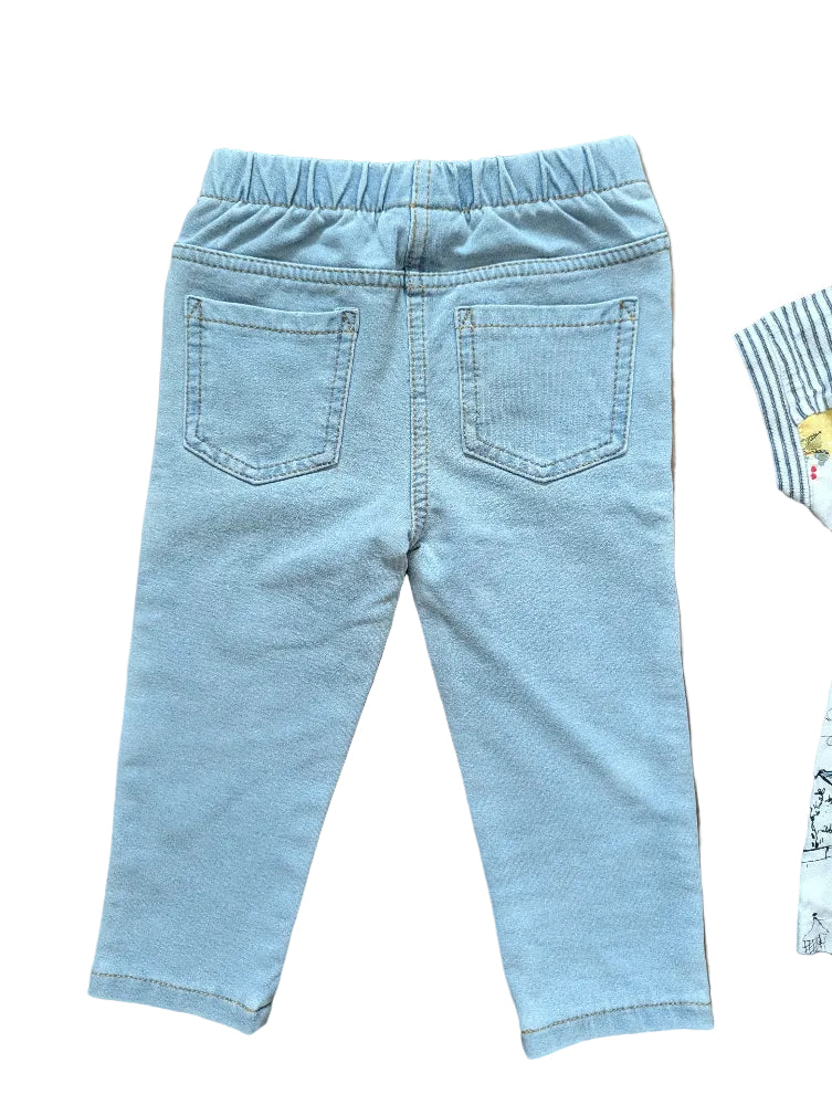 Next Baby-Outfit mit blauer Jeggings und T-Shirt – Gr. 80, Secondhand