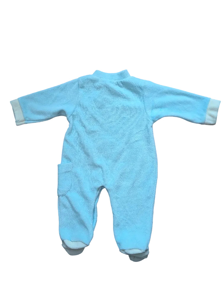 Baby C Fleece-Strampler hellblau mit Zugmotiv – Gr. 74, neu