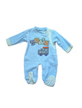 Baby C Fleece-Strampler blau weiss mit Zugmotiv – Gr. 56-62, neu