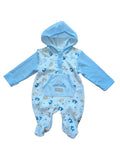 Nursery Time Baby-Strampler Kapuze blau-weiß mit Elefanten – Gr. 62/68, neu
