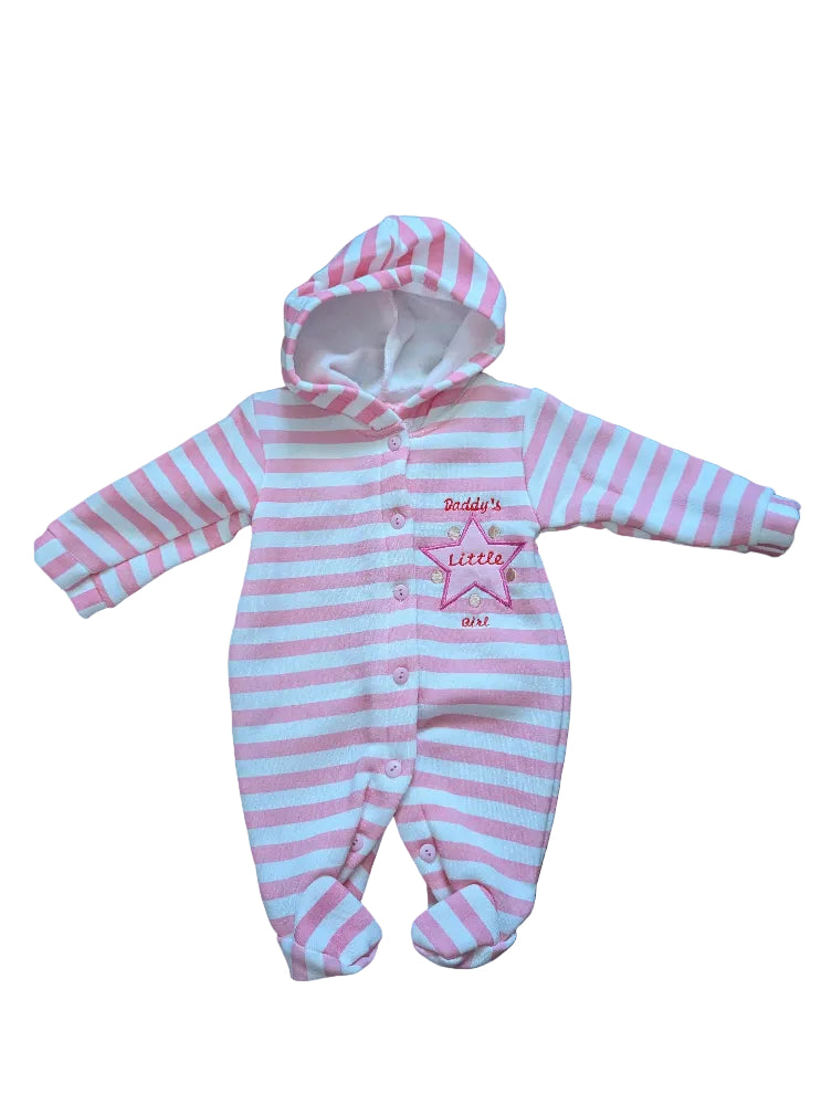 Baby C Wagenanzug mit Kapuze rosa-weiß gestreift – Gr. 56/62, neu