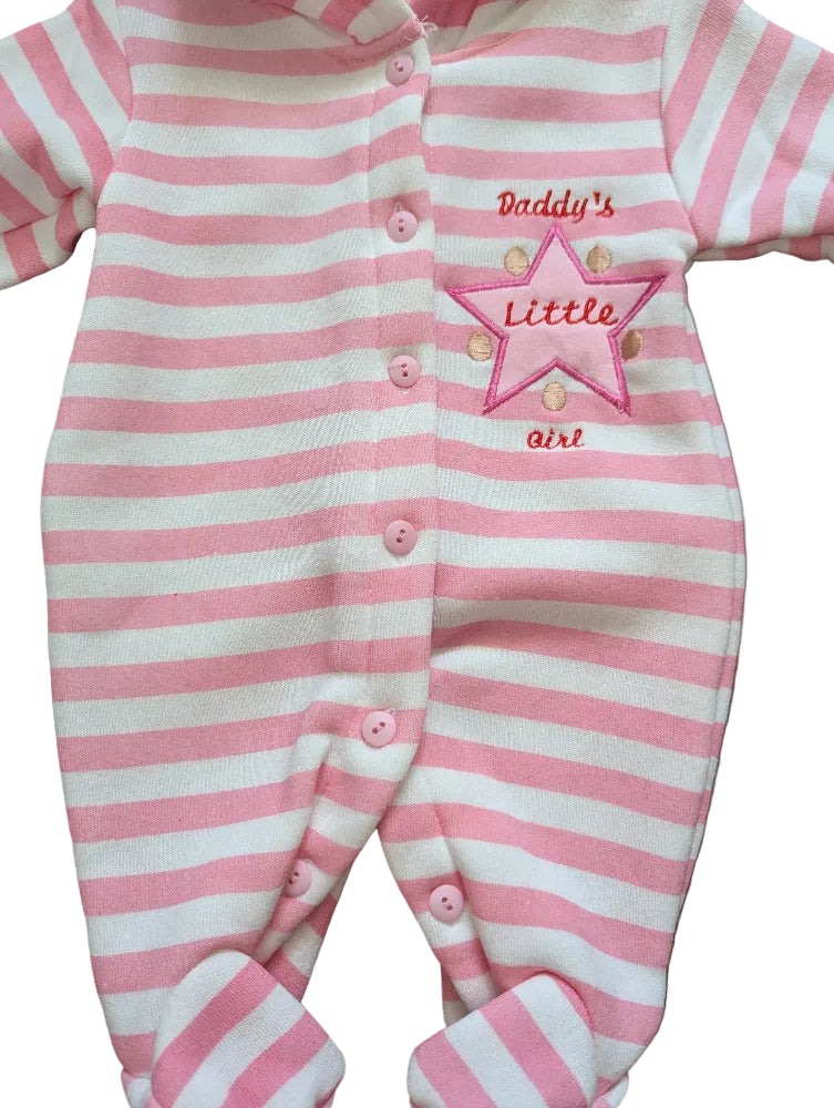 Baby C Wagenanzug mit Kapuze rosa-weiß gestreift – Gr. 56/62, neu