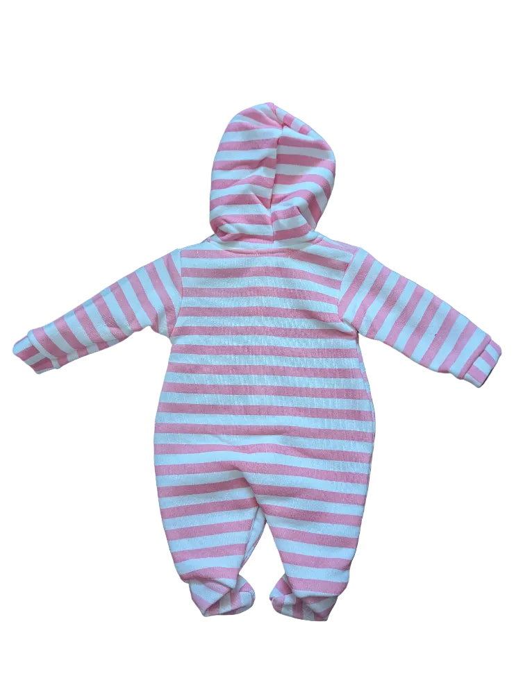 Baby C Wagenanzug mit Kapuze rosa-weiß gestreift – Gr. 56/62, neu